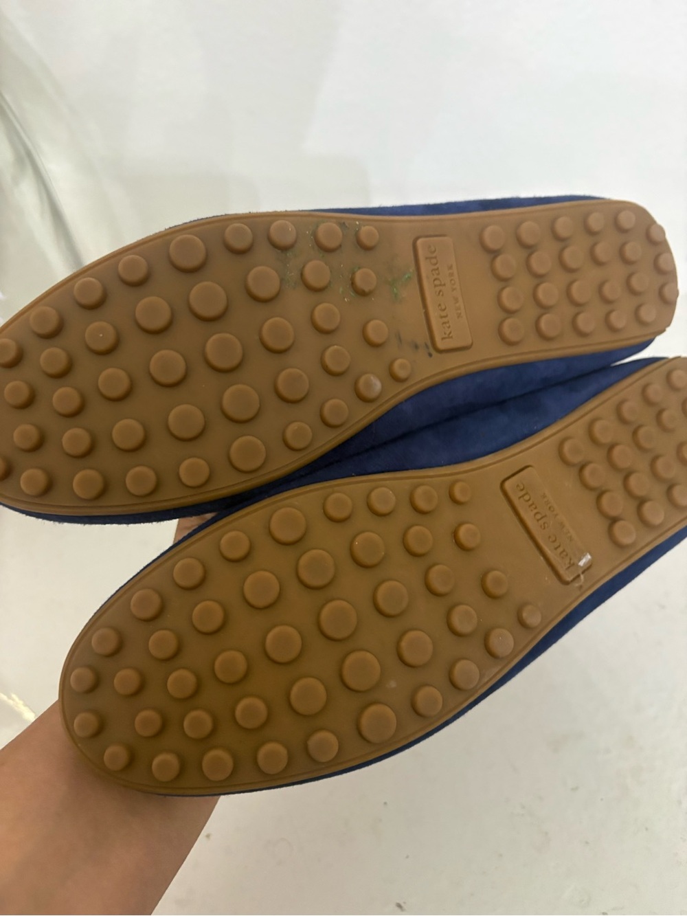 kate spade navy suede loafers with gold logo plaque - Picture 5 of 9